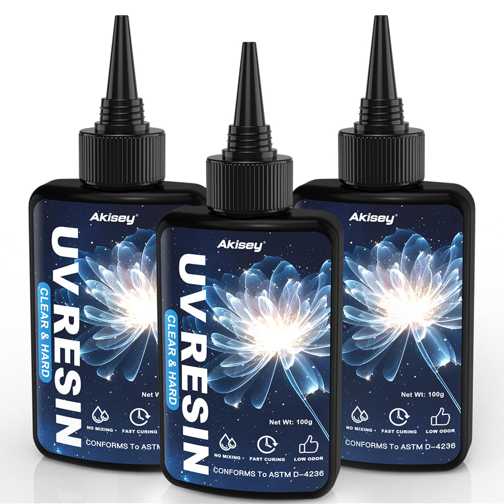 Akisey UV resin 300g bottle close-up for crystal-clear jewelry making