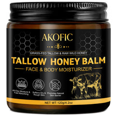 AKOFIC Beef Tallow Honey Balm jar closeup showing rich texture for deep moisture