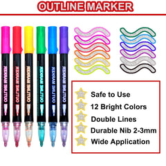 AKUBLE outline markers show metallic shimmer and double-edge lines