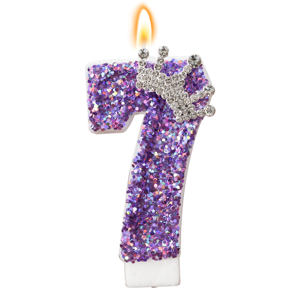 AKURIEEY purple crown birthday candle 7 adds festive elegance to any cake