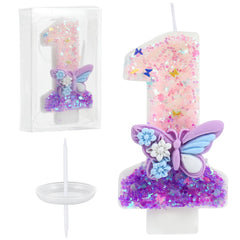 AKURIEEY birthday candles with pink and purple butterflies and sequins for a festive cake
