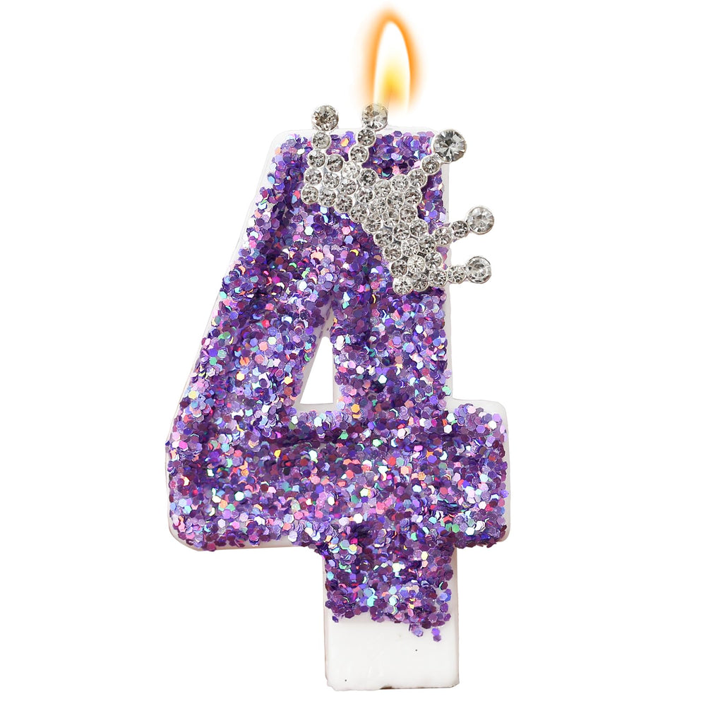 AKURIEEY birthday number candles with purple crown cake topper and glittering sequins for glamour