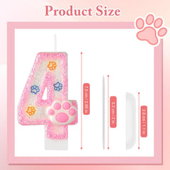 AKURIEEY cake topper paw candle with pink glitter and holder.