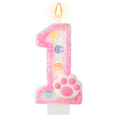 AKURIEEY dog and cat 1st birthday candle with pink paw for pet cakes.
