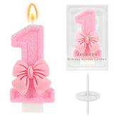 AKURIEEY pink bow candle on cake adds festive charm for celebrations