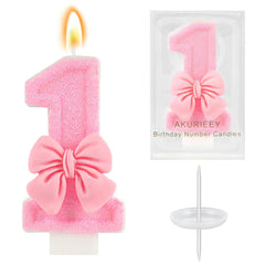 AKURIEEY pink bow candle on cake adds festive charm for celebrations