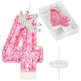 AKURIEEY pink crown number 4 candle adds sparkling flair to birthdays.