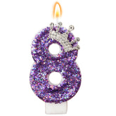 AKURIEEY purple crown birthday 8 candle with sequins enhances cake decor and photos