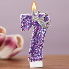 AKURIEEY purple crown candle with sequins sparkles for memorable celebrations
