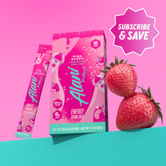 Glass of pink slush energy drink from Alani Nu for a low-calorie pick-me-up.