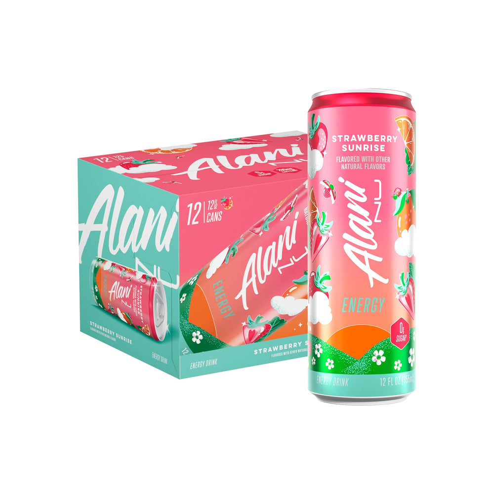 Alani Nu Strawberry Sunrise bottle offers zero sugar energy for daytime lift.