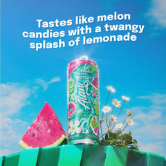 Alani Nu Watermelon Wave can back panel emphasizes 12-pack convenience for on-the-go energy.