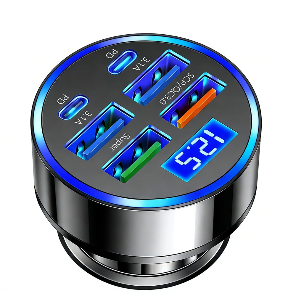 Alanph voltmeter display car charger shows real-time voltage for safer trips.