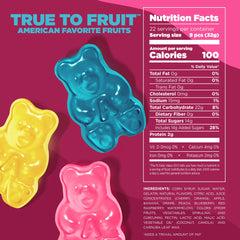 Albanese fruit flavor variety gummies with real fruit hue variety.