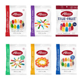 Albanese Gummi Variety Pack bears-worms-butterflies close-up, juicy fruity bites.