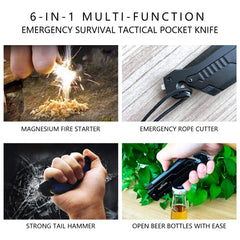 ALBATROSS 6-in-1 survival knife with glass breaker for escape.