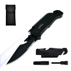 ALBATROSS 6-in-1 survival knife with LED light for nighttime tasks.