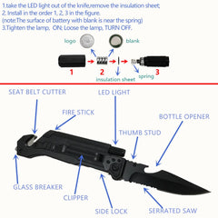 ALBATROSS 6-in-1 survival knife with seatbelt cutter for emergencies.