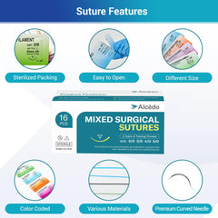 Alcedo suture thread shown in sterile pouches ready for classroom practice