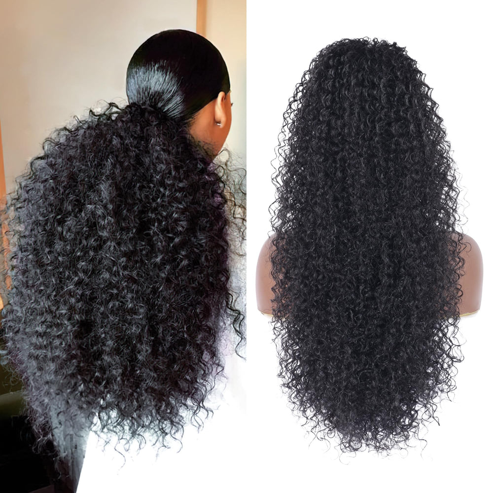 Alebery 27-inch deep curly ponytail packaging shows premium blend for natural movement