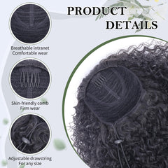 Alebery drawstring ponytail attachment demonstrates quick, secure wearing