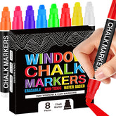 ALEMHOP eight-color window chalk markers shown on glass for vibrant signs