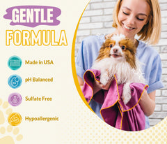 Aloe and vitamin conditioners visible on label for hydrated coat