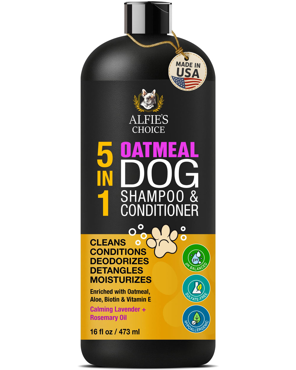 ALFIE'S CHOICE oatmeal dog shampoo bottle for gentle cleansing and a happy coat