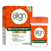Align Probiotic Extra Strength bottle shows 5X probiotics for daily balance.