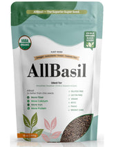 All Basil seeds in a 14oz organic jar ready for hydration in smoothies.