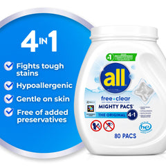 All Free Clear Mighty Pacs placed in washing drum for easy use.
