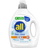 All Free Clear OXI bottle front showing gentle stain-fighting power for sensitive skin.