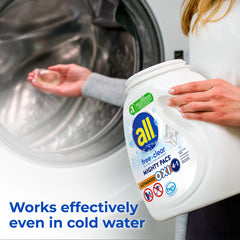 All Free Clear OXI Mighty Pacs dissolving in cold water for easy washing