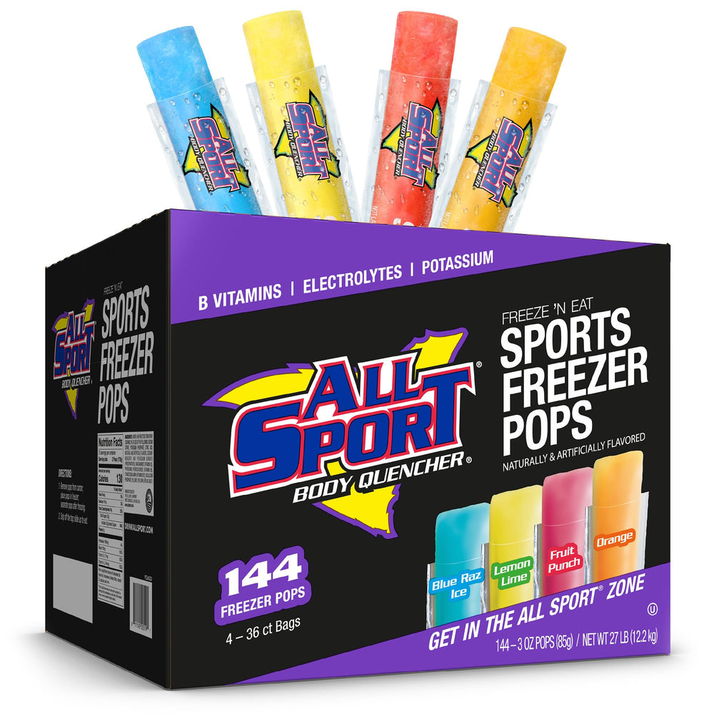All Sport Freezer Bars Blue Raz Ice frozen treat with electrolytes for post-workout hydration.