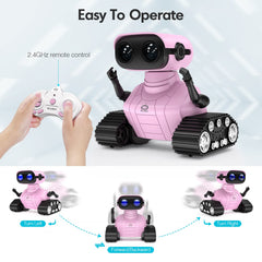 ALLCELE RC robot pink LED eyes illuminate during interactive play.