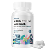 Allcoovita Magnesium Glycinate bottle highlighting high absorption in convenient vegetarian capsules.