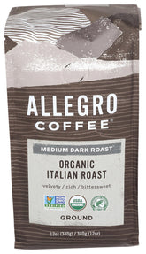 Allegro Coffee Italian Roast ground coffee pack for bold espresso bases.