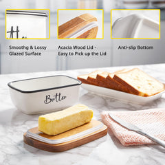 ALELION butter dish on countertop demonstrates stylish kitchen organization.