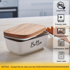 ALELION butter dish lid closeup highlights durable acacia wood grain.