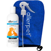 Allerpet Aloe Vera Free dander remover bottle for quick, mess-free grooming.