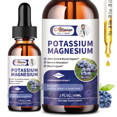 Alliwise potassium magnesium drops bottle front showing blueberry flavor for daily wellness
