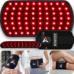 ALLOLO red light therapy belt front view showing waist coverage and large 12.6 x 6.3 in pad