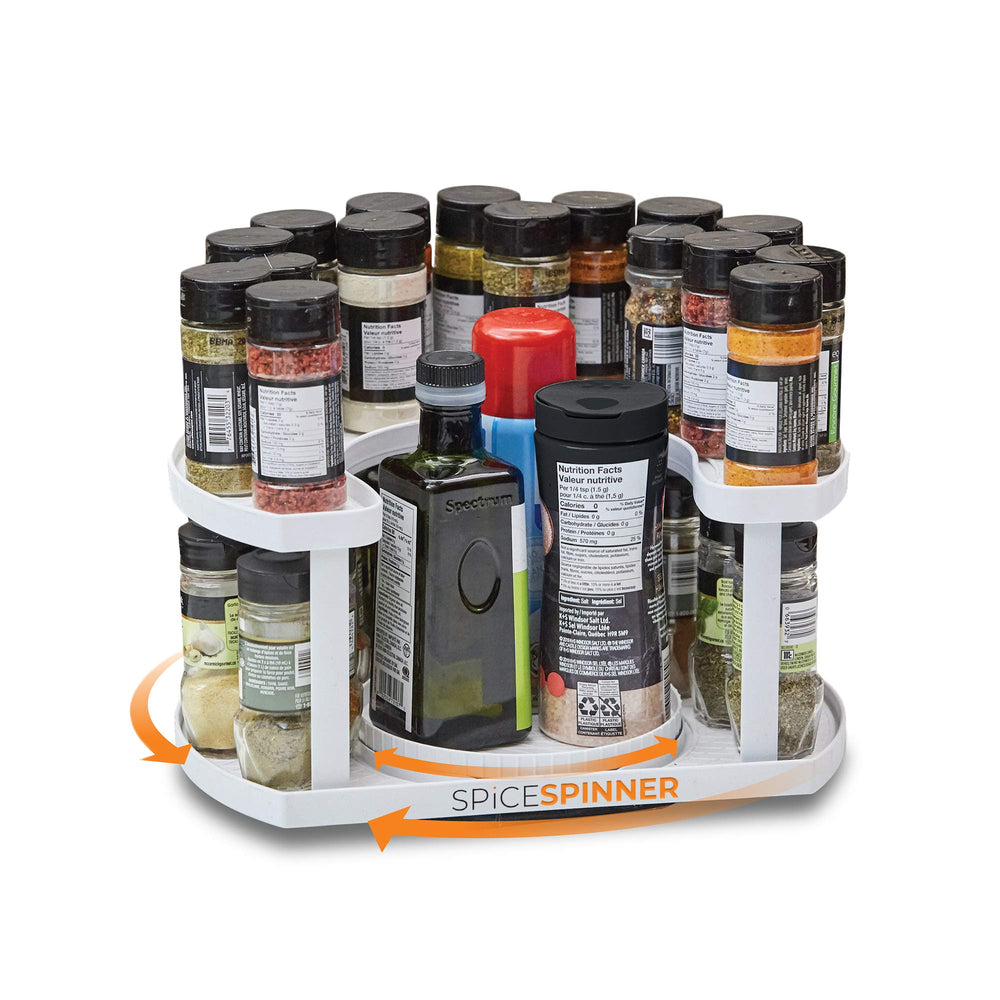 Allstar Innovations Spice Spinner two-tier turntable keeps spices visible and within easy reach.