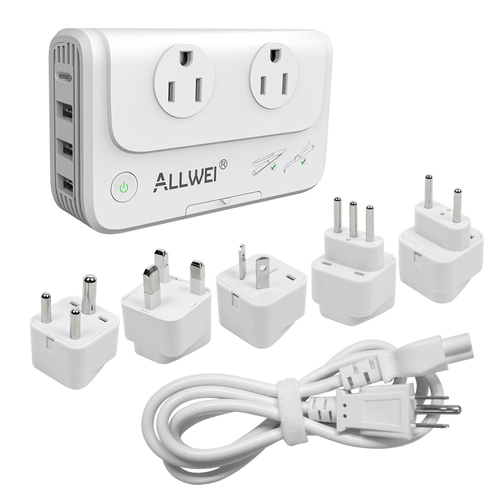 ALLWEI travel adapter in compact size ideal for easy packing.
