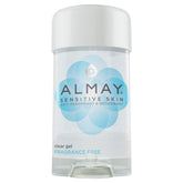 Almay Sensitive Skin Clear Gel Deodorant bottle shows fragrance-free daily protection.