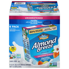 Almond Breeze unsweetened vanilla almond milk front packaging for daily dairy-free use