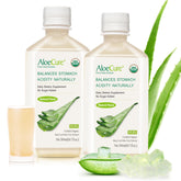 Aloecure Aloe Vera Juice bottle front shows organic, gut-friendly formula.