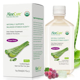 AloeCure grape bottle shows pure, organic aloe vera juice for daily hydration and digestion support