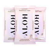 ALŌH antibacterial wipes lavender rosewood bottle — luxurious hydration and quick on-the-go cleansing