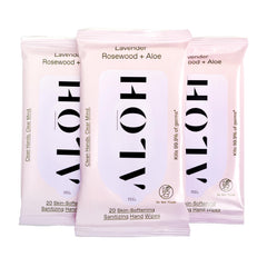 ALŌH antibacterial wipes lavender rosewood bottle — luxurious hydration and quick on-the-go cleansing